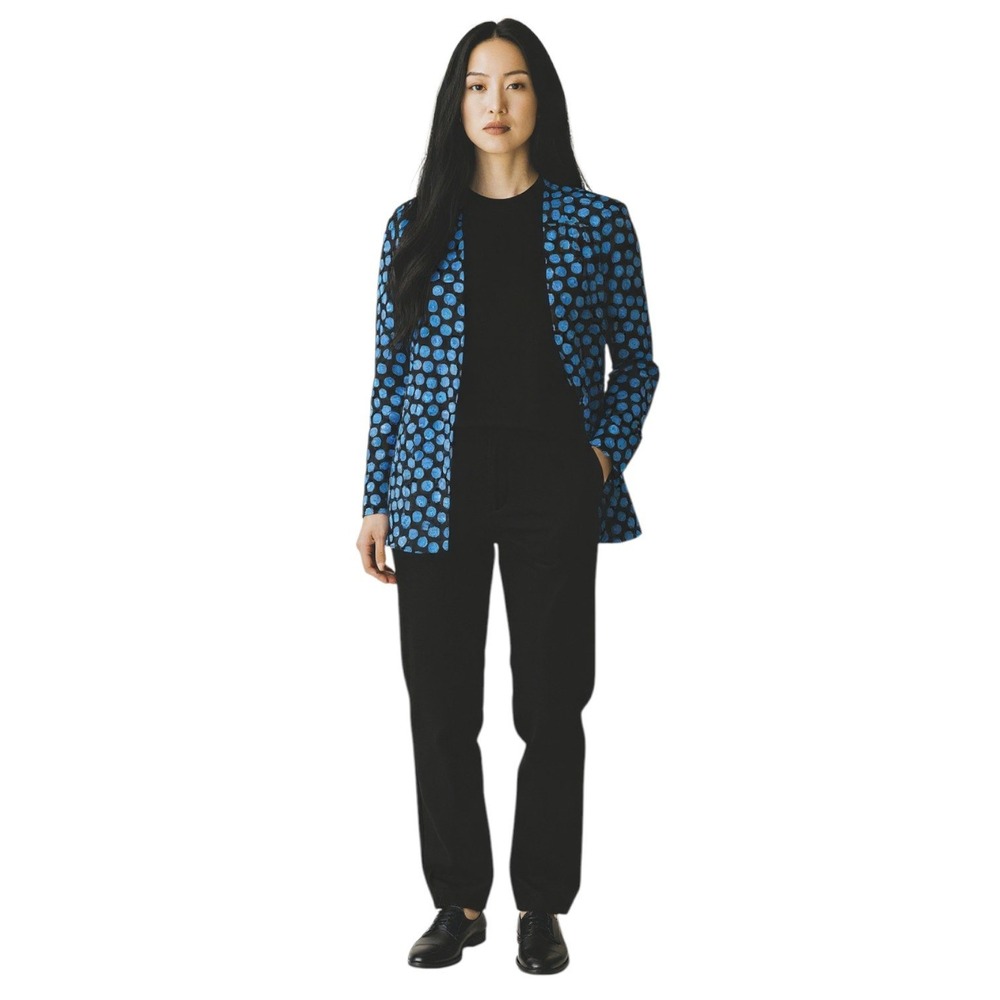 Julie Francis Womens Vtg Silk Blazer Blue Black Polka Dot Jacket Women's Size 12